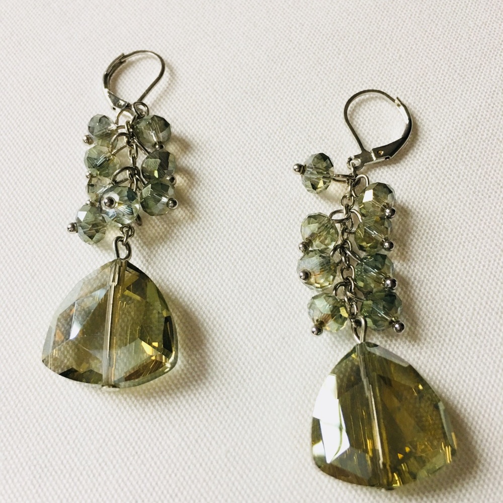Green Crystal Glass Bead Drop Dangle Earrings
